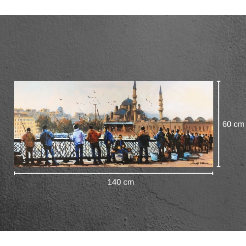 Galata Köprüsünde Balık Tutan İnsanlar 60x140 cm