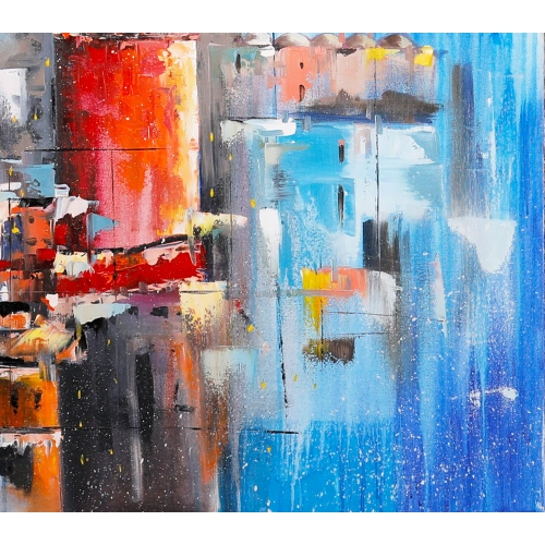 Galata Kulesi İstanbul Mavi Kırmızı Kanvas Tablo 100x100 cm
