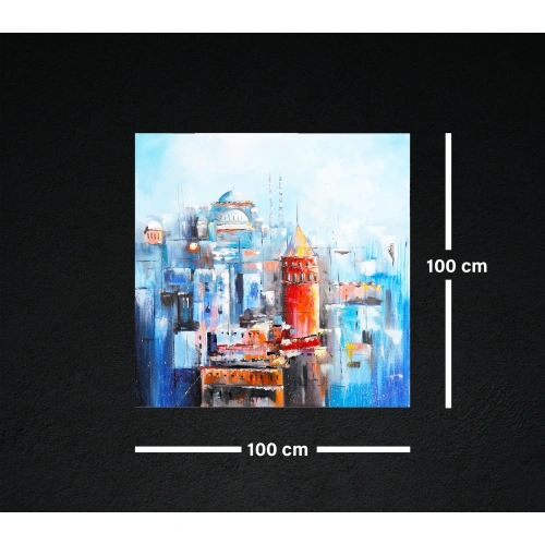 Galata Kulesi İstanbul Mavi Kırmızı Kanvas Tablo 100x100 cm
