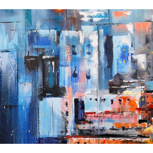Galata Kulesi İstanbul Mavi Kırmızı Kanvas Tablo 100x100 cm