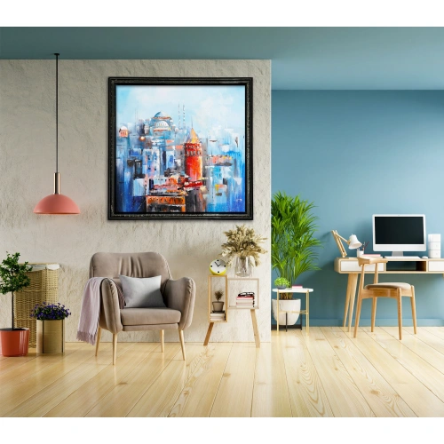 Galata Kulesi İstanbul Mavi Kırmızı Kanvas Tablo 100x100 cm