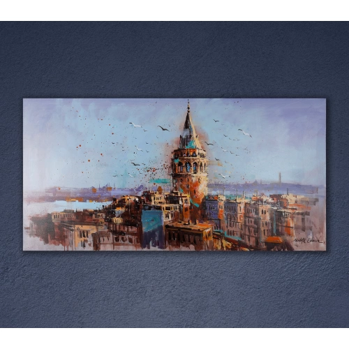 Galata Kulesi İstanbul Yağlı Boya Tablo 70x140 cm