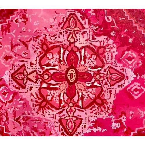Geleneksel Türk Kilimi Desenli Etnik Fuşya Tablo 83x83cm