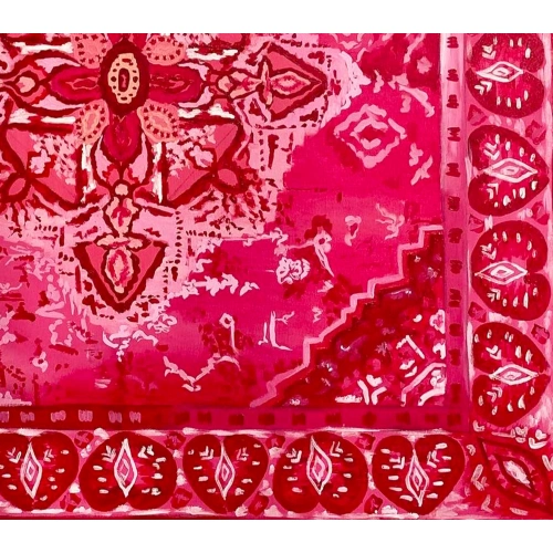 Geleneksel Türk Kilimi Desenli Etnik Fuşya Tablo 83x83cm