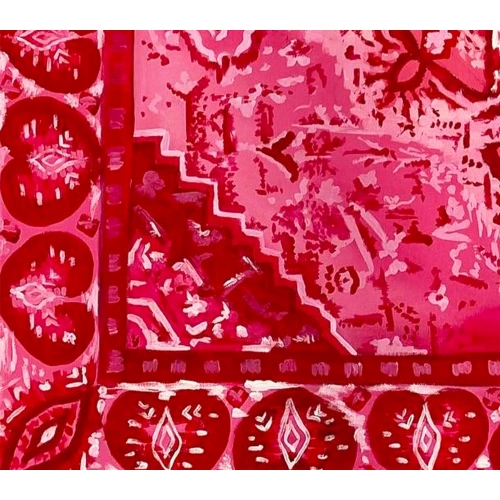Geleneksel Türk Kilimi Desenli Etnik Fuşya Tablo 83x83cm