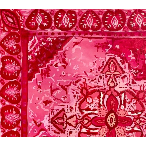 Geleneksel Türk Kilimi Desenli Etnik Fuşya Tablo 83x83cm