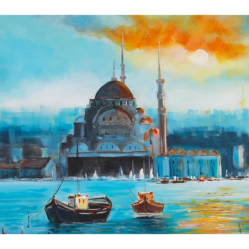 Haliç Galata Manzarası Yağlıboya Tablo 60x120 cm
