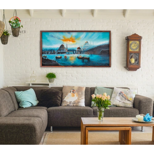 Haliç Galata Manzarası Yağlıboya Tablo 60x120 cm