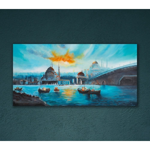 Haliç Galata Manzarası Yağlıboya Tablo 60x120 cm