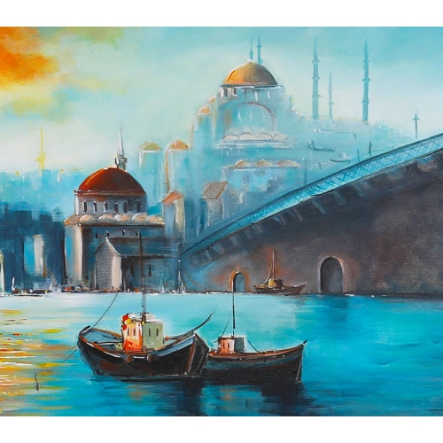 Haliç Galata Manzarası Yağlıboya Tablo 60x120 cm