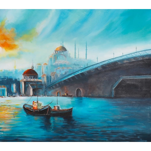 Haliç Galata Manzarası Yağlıboya Tablo 60x120 cm