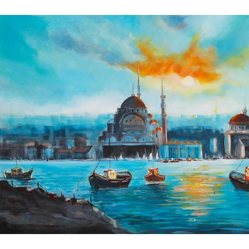 Haliç Galata Manzarası Yağlıboya Tablo 60x120 cm