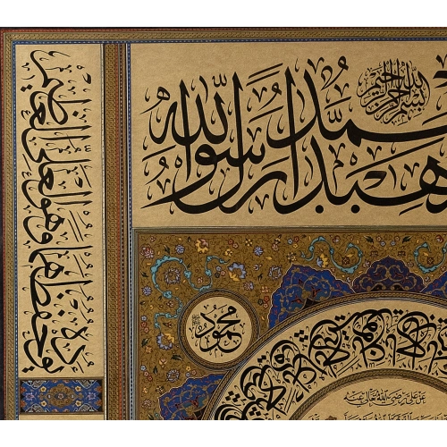 Hilye-i Şerif Altın Tezhip Süslü Siyah İslami Hat Tablo 118x156 cm