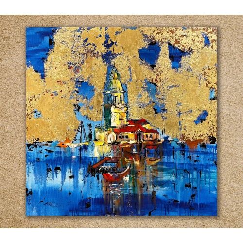 İstanbul Kız Kulesi Altın Varaklı Kanvas Tablo 100x100 cm