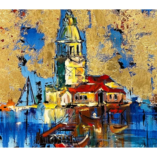 İstanbul Kız Kulesi Altın Varaklı Kanvas Tablo 100x100 cm