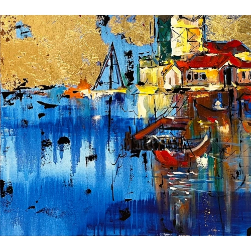 İstanbul Kız Kulesi Altın Varaklı Kanvas Tablo 100x100 cm
