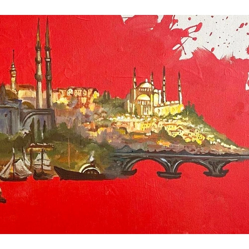 İstanbul Tarihi Yarımada Kırmızı Modern Tablo 65x80 cm