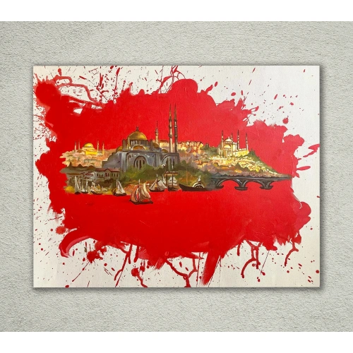 İstanbul Tarihi Yarımada Kırmızı Modern Tablo 65x80 cm