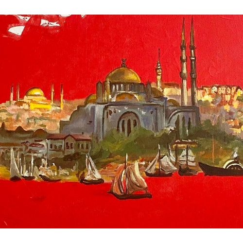 İstanbul Tarihi Yarımada Kırmızı Modern Tablo 65x80 cm