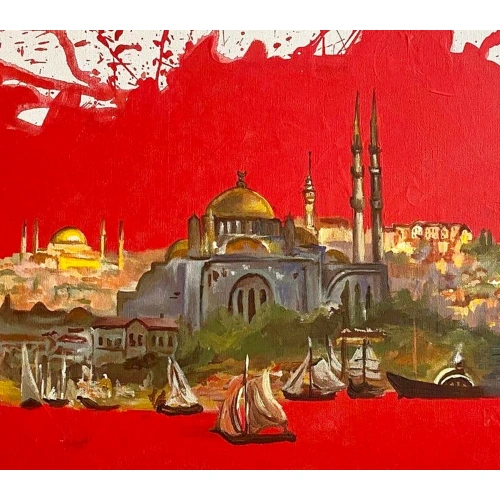 İstanbul Tarihi Yarımada Kırmızı Modern Tablo 65x80 cm
