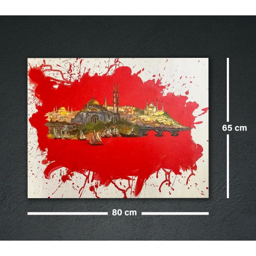 İstanbul Tarihi Yarımada Kırmızı Modern Tablo 65x80 cm
