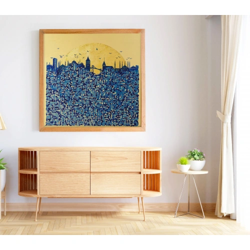 Karalama Tarzında İstanbul Manzarası Modern Kanvas Tablo 77x81 cm
