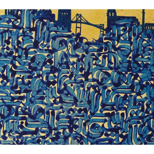 Karalama Tarzında İstanbul Manzarası Modern Kanvas Tablo 77x81 cm
