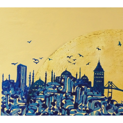 Karalama Tarzında İstanbul Manzarası Modern Kanvas Tablo 77x81 cm
