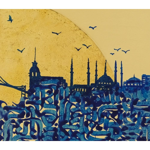 Karalama Tarzında İstanbul Manzarası Modern Kanvas Tablo 77x81 cm