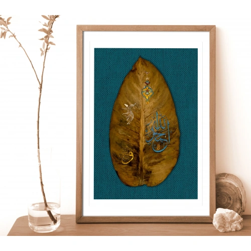 Kauçuk Yağrağı Üzerine Mevlana Figürlü Tezhip Sanatı 19x36cm