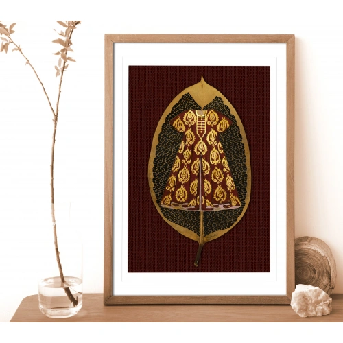 Kırmızı Osmanlı Kaftanı Yaprak Sanatı 20x36 cm