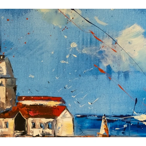 Kız Kulesi İstanbul Mavi Kanvas Tablo 60x120 cm