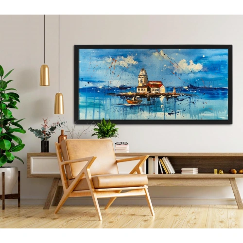 Kız Kulesi İstanbul Mavi Kanvas Tablo 60x120 cm