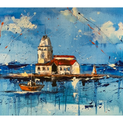Kız Kulesi İstanbul Mavi Kanvas Tablo 60x120 cm