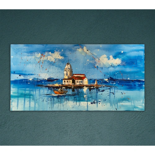 Kız Kulesi İstanbul Mavi Kanvas Tablo 60x120 cm