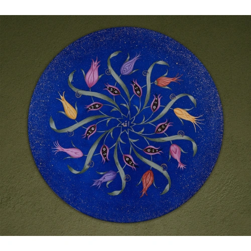Lale Motifli Allah Mavi Kanvas Tablo 75x75 cm