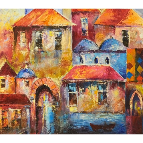 Mavi Kırmızı İstanbul Yağlı Boya Kanvas Tablo 50x70 cm