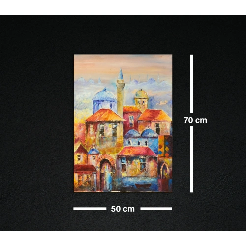Mavi Kırmızı İstanbul Yağlı Boya Kanvas Tablo 50x70 cm