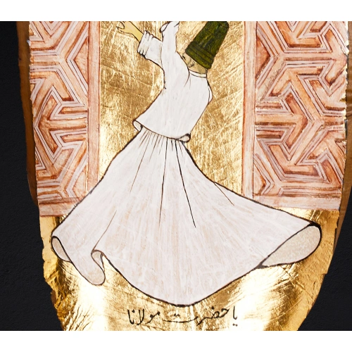 Mevlana Derviş Figürlü Yaprak Sanatı 18x38 cm