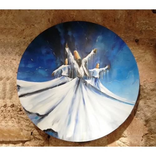 Mevlana Figürlü Yuvarlak Kanvas Tablo 75x75cm