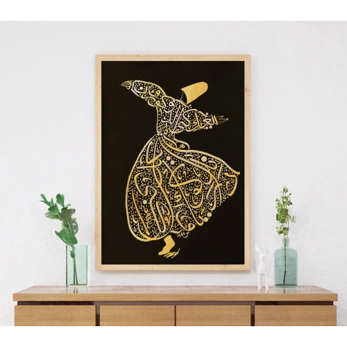 Mevlana Figürü Altın İslami Hat Eseri 70x100 cm
