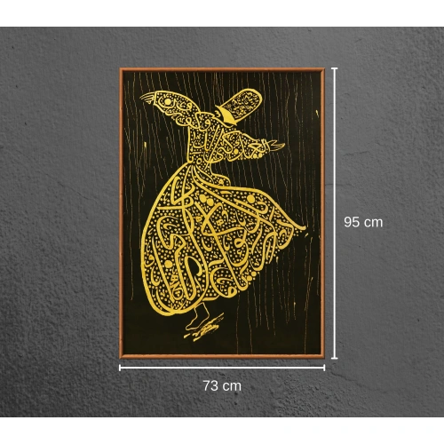 Mevlana Figürü Altın İslami Hat Eseri 73x95 cm