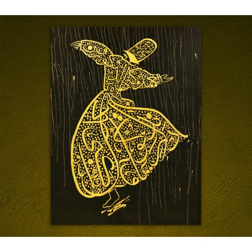 Mevlana Figürü Altın İslami Hat Eseri 73x95 cm
