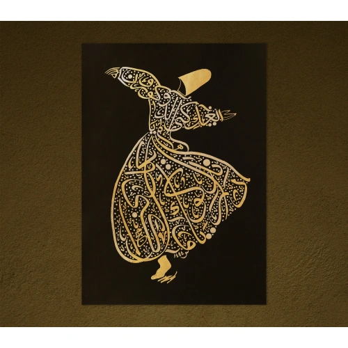 Mevlana Figürü Altın İslami Hat Eseri 70x100 cm