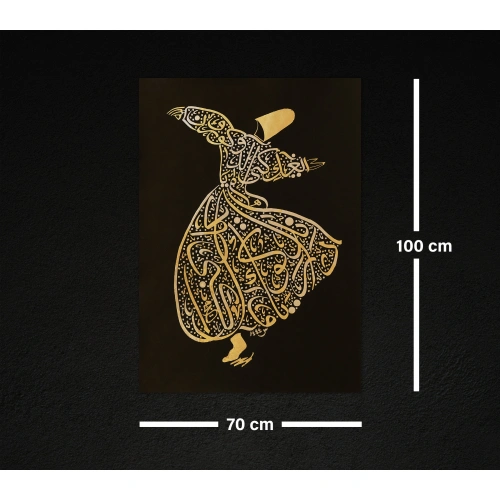 Mevlana Figürü Altın İslami Hat Eseri 70x100 cm