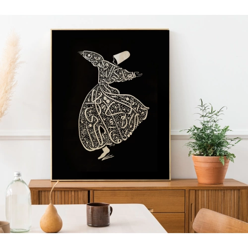 Mevlana Figürü Gümüş İslami Hat Eseri 70x100 cm