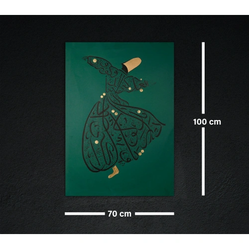 Mevlana Semazen Figürü Yeşil Hat Tablo 70x100 cm
