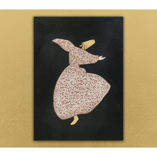 Mevlana Semazen İslami Kaligrafi Beyaz Kırmızı Duvar Dekoru 50x70