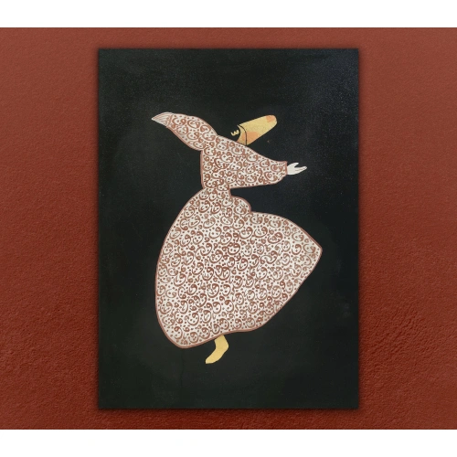 Mevlana Semazen İslami Kaligrafi Beyaz Kırmızı Duvar Dekoru 50x70