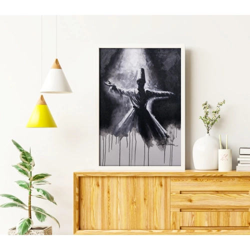 Mevlana Semazen Siyah Beyaz Kanvas Tablo 60x90cm